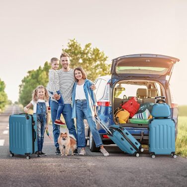 Набір валіз LEADZM 4 шт. з косметичкою, посилені кути, ABS, телескопічний ручка, ручна поклажа (Чорний, Navyblau, смугастий)