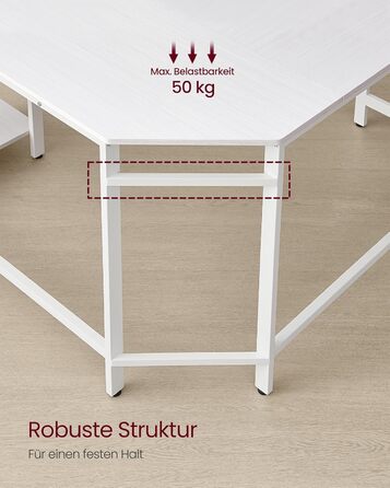 VASAGLE Desk, L-Shaped Computer Desk, 138 x 138 x 76 cm, Corner Desk with 2 Shelves, Space-Saving Office Desk, Gaming, Home Office, Easy Assembly, Maple White LWD072W44