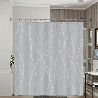 Сучасна текстильна штора для ванни, сіра, 180x200 см, з кільцями