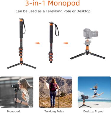 Монопод Refoni C304F з карбону, 173 см: монопод для камери, штатив-монопод для DSLR та відеокамер, 25 кг