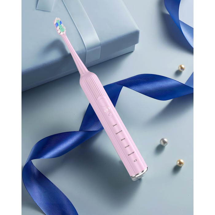 Електрична звукова зубна щітка для дорослих та дітей, 5 режимів чищення, 3 рівні інтенсивності, таймер, 8 насадок, чохол для подорожей, чорний (1 шт.)