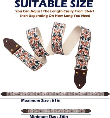 Гітарний ремінь з бавовни для акустичної гітари, 2 шт., вишиті ремені для бас-гітари, електрогітари та акустичної гітари, безкоштовна пряжка, замок для ременя та медіатор (Retro-gold-jacquard)