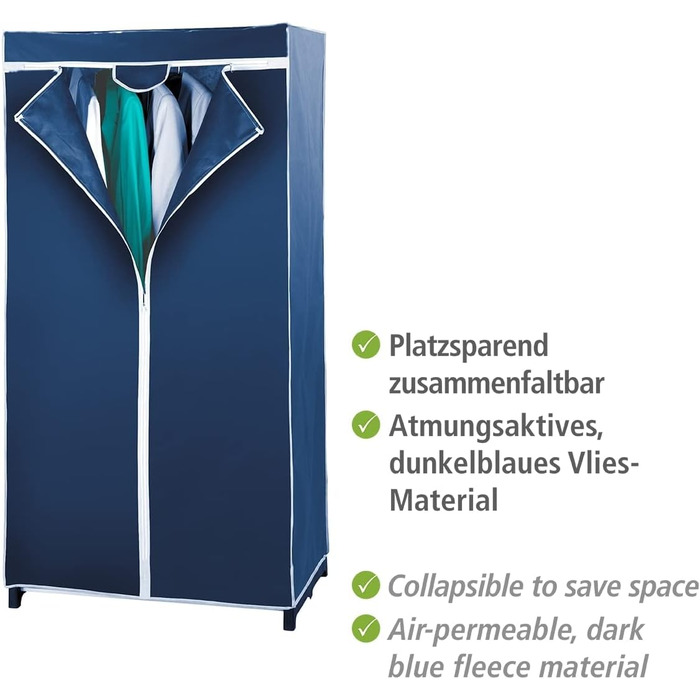 WENKO Wardrobe Air, practical fabric wardrobe for dust-free storage of textiles, stable metal frame, easy assembly, breathable non-woven material, 75 x 150 x 50 cm, Navy