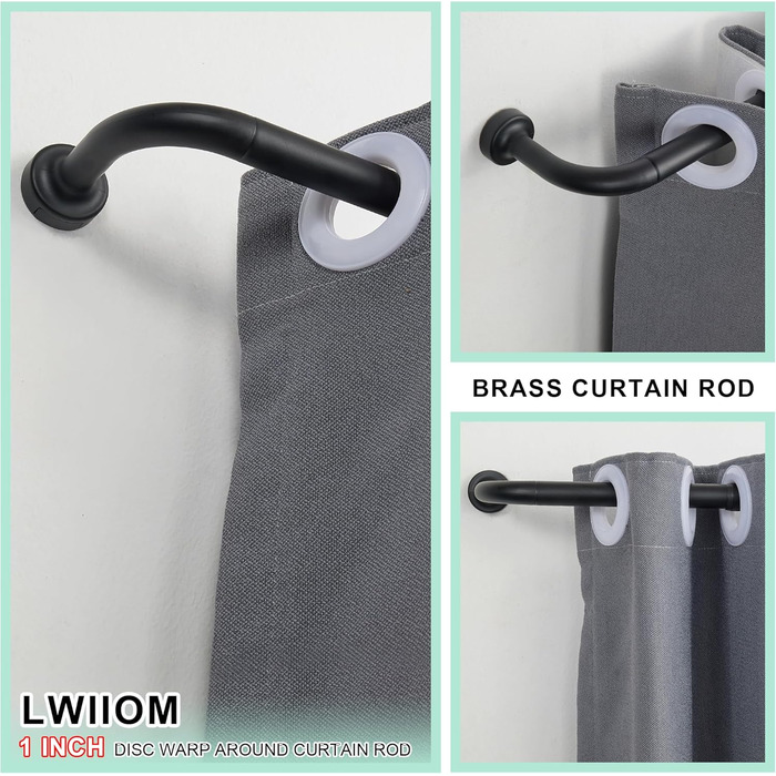 Штанга для штор Warmgold, діаметр 2,5 см, регульована штанга для затемнення, алюмінієві кінчики та кріплення, 71–381 см (2 шт. 16–28 см, чорний)