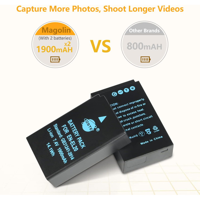 Акумулятори DSTE EN-EL20/EN-EL20a (2 шт.) з подвійним зарядним пристроєм для Nikon Coolpix