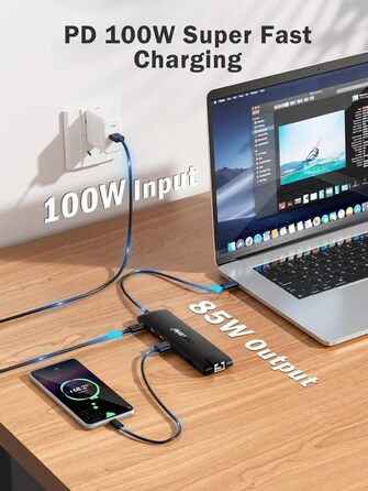 Док-станція Lemorele 13-в-1: USB-C/A, 10Gbps, 3 монітори, 2 HDMI 4K, Ethernet, 4 USB 3.2/2.0, VGA, Type-C 3.1, PD 100W, Audio, SD/TF, для Windows, MacBook