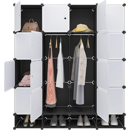 WOLTU Wardrobe/Cloakroom Cabinet with Shelf System/Bookcase/Shoe Rack with 2 Clothes Rails SR0090sw