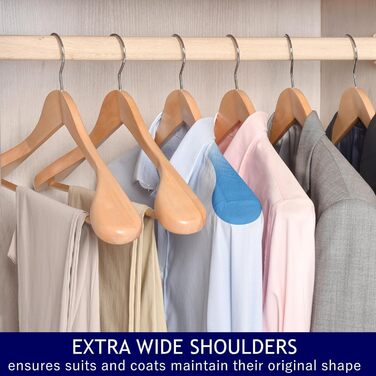 Amber Home 10-Piece 44.5cm Natural Wooden Clothes Hangers with Wide Shoulders (5.8cm), Sturdy and Shiny Hanger with Round Bar for Suit, Jacket, Coat, Shirt, Trousers
