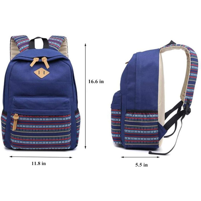 Жіночий/Дівчачий Рюкзак у Стилі Vintage з Смугами. Чорний рюкзак для підлітка, дівчини, студентки. З канвасу.