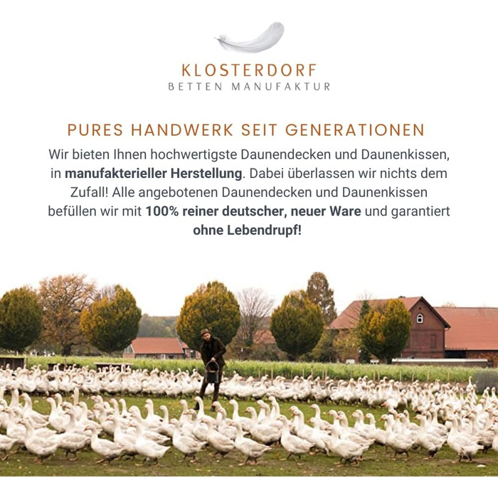 Преміальна всесезонна ковдра Klosterdorf Heimatliebe 155x200 см, 550 г, легка, ручна робота, 100% новий німецький пух, для здорового сну