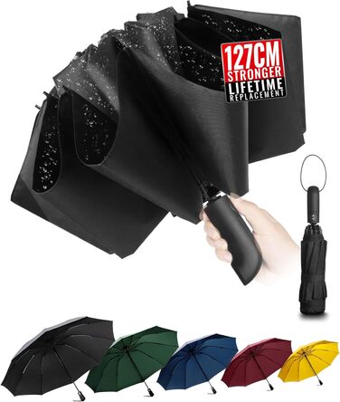Чоловічий складаний парасоль від дощу Conlun Kompakter, штормостійкий, 127 см, чорний