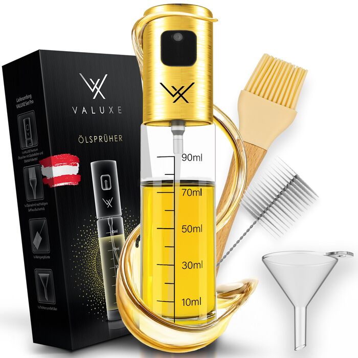Розпилювач для олії VALUXE® Original – Преміум нержавіюча сталь та скло, для кухні, точний дозатор для олії для смаження та заправки салатів (золотистий)