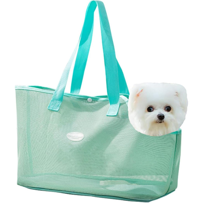 Сумка для собак та котів маленьких порід Soer, дихаюча сітка, пляжна сумка, переноска для цуценят, розкладний дизайн, для подорожей на відкритому повітрі (зелена, L)