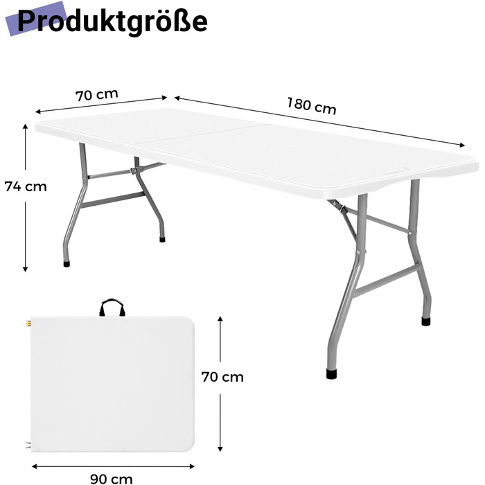 Складаний столик 180см, портативний, міцний, пластиковий, для дому та відпочинку на природі (білий)
