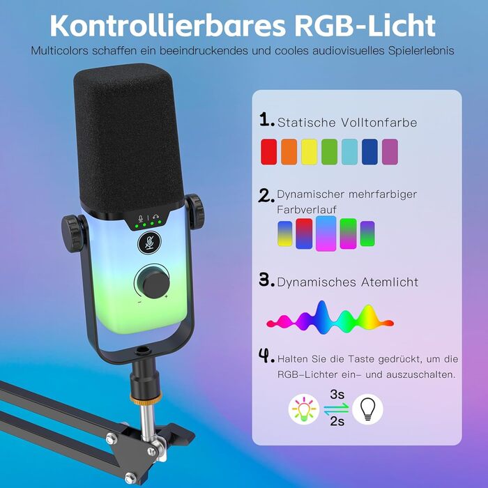 USB-мікрофон Zealsound для ПК з кріпленням – мікрофон конденсаторний 192kHz з шумозаглушенням, кнопкою вимкнення мікрофона та USB-C адаптером для Mac, стрімінгу, подкастів, співу, ASMR, YouTube