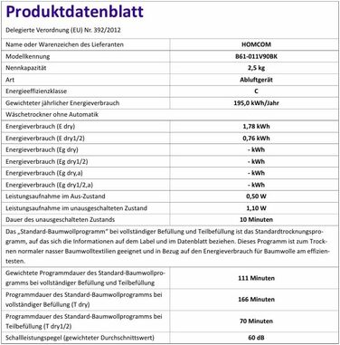 Міні сушилка для одягу HOMCOM з LED-дисплеєм, 6 програм, 4 кг, до 60°C, 800W, для дому, з захистом від перегріву, білий/чорний