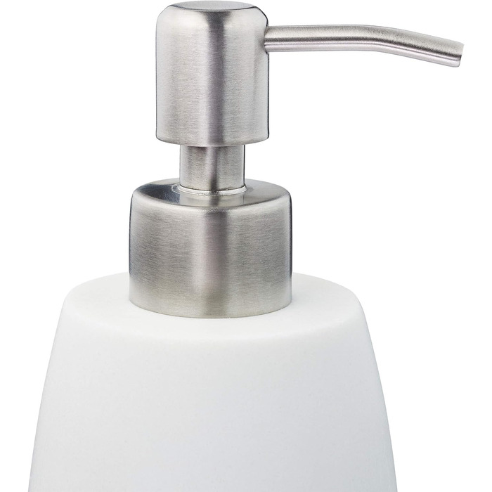 Дозатор для мила Relaxdays, 300 мл, наповнюваний, для ванної/кухні, полірезин, нержавіюча сталь, білий