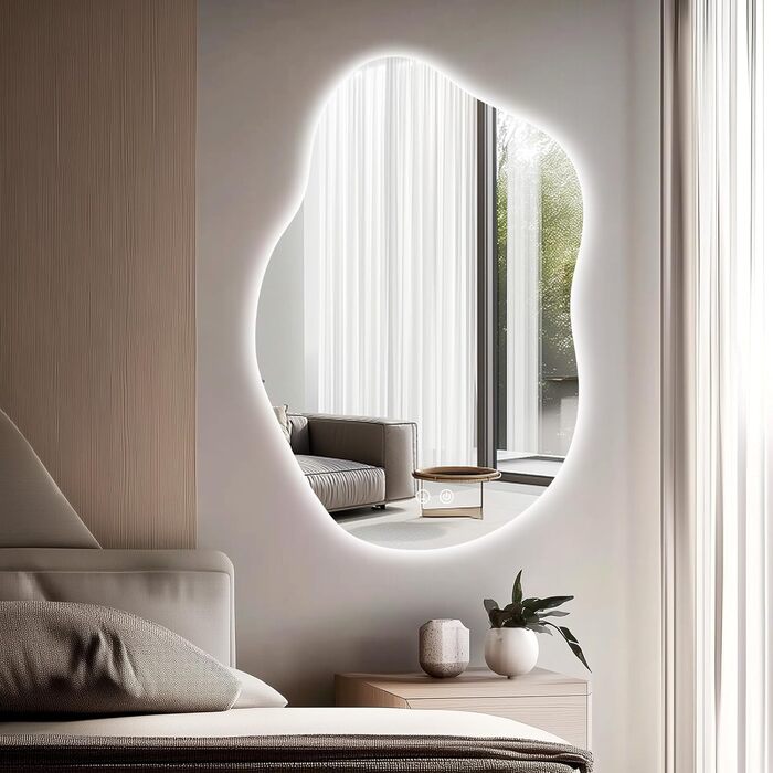 LED дзеркало для ванної кімнати 70x50 см з підсвічуванням, холодне біле світло 6000K, енергозберігаюче, диммування, проти запотівання