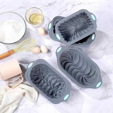 Tongude 45-Piece Silicone Baking Mold Set, 6-Cup Silicone Baking Mold for Baking Bread, Muffin Tins, Non-Stick Kitchen Oven Baking Molds, with Measuring Cups and Spoon Set, gray