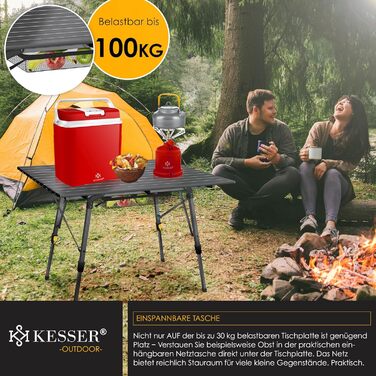 Складний кемпінговий стіл KESSER® алюмінієвий 120x70 см, до 100 кг, з сумкою для транспортування, антрацит