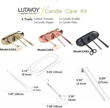 LUTAVOY Candle Accessory Set, Wick, Trimmer, Wick Dipper, Candle Snuffer, Storage Tray, 4 Pack Candle Care Set, Gift for Candle Lovers (CAG1 – Gold)