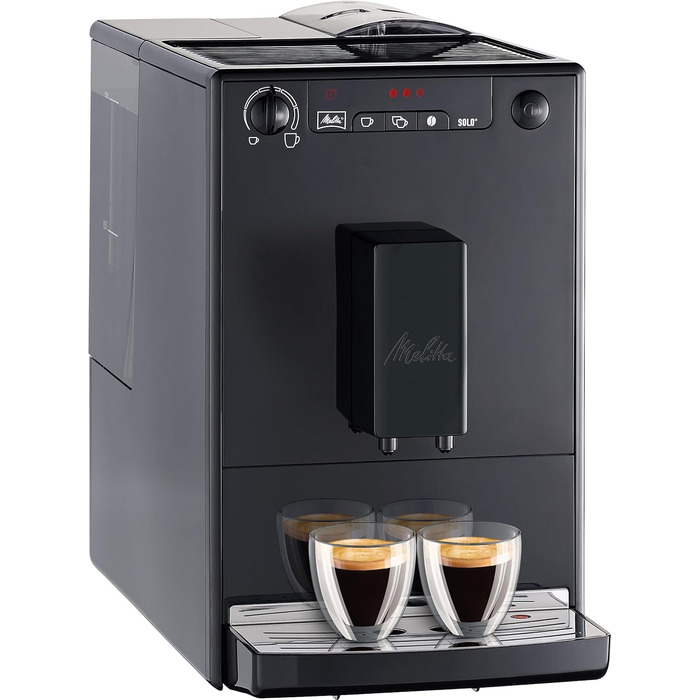 Melitta Solo - Fully automatic coffee machine with adjustable spout, small coffee machine with removable water tank, suitable for e.g. espresso or café crème, pure black Pure Black Single