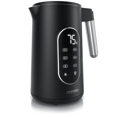 Електричний чайник Arendo з регулюванням температури, нержавіюча сталь, подвійні стінки Cool Touch, дисплей, бездротовий, 2200 Вт, 1,7 л, захист від перегріву, функція підтримання тепла, чорний