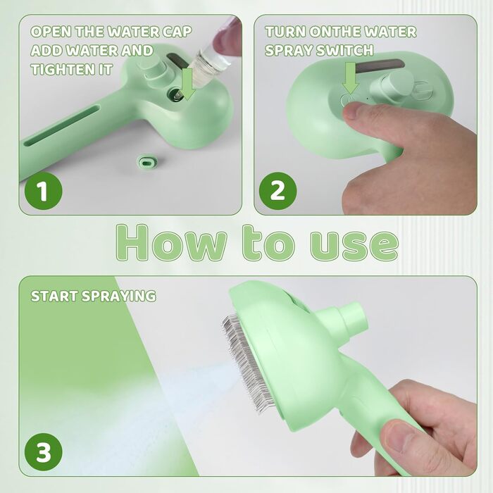 Щітка для котів і собак з парою, щітка для видалення шерсті, гребінець для котів з довгим хутром, білий (зелений)