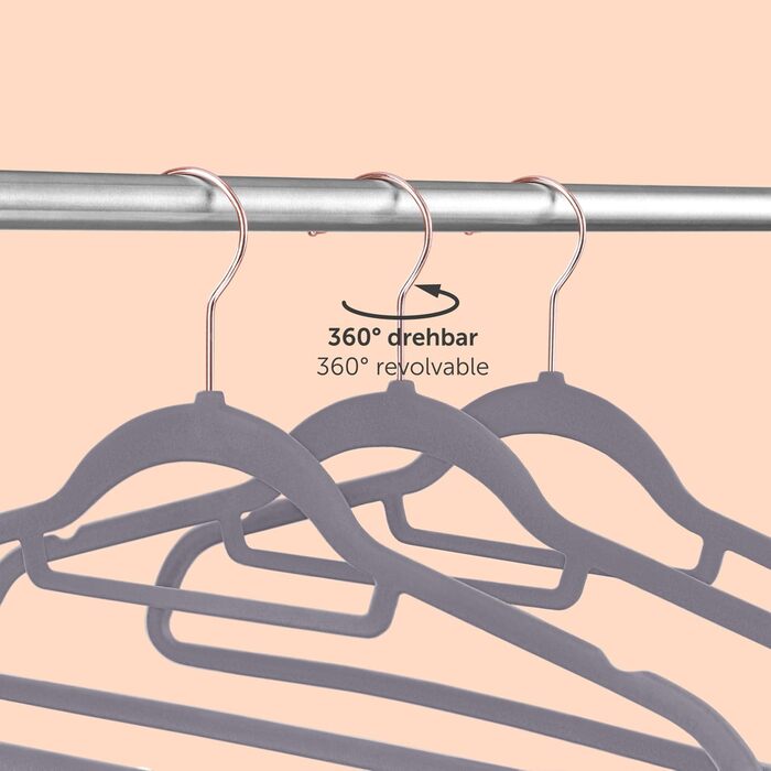 Blumtal Clothes Hangers, 50 Pieces - Velvet Clothes Hangers, 360° Swivel and Load-Bearing - Space-Saving and Non-Slip Clothes Hangers - Gray Clothes Hangers with Velvet Cover - Velvet Hangers - Gray Velvet Clothes Hangers - Hangers
