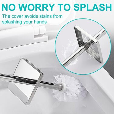 Набір для туалету ALFKET: щітка та тримач, нержавіюча сталь, з захистом від бризок, квадратна форма, з додатковою насадкою, 8x8x42.5 см, срібний