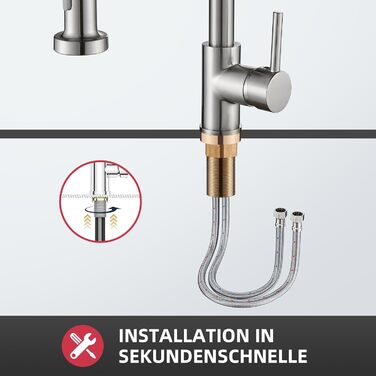 Кран кухонний Cobbe з висувним виливом та душем, 2 режими, поворотний на 360°, високий тиск, матовий нікель