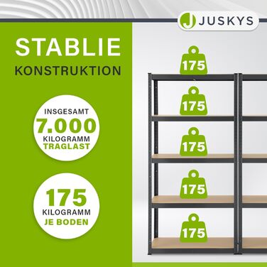 Металевий стелаж Juskys ER-Set Basic 180x90x40 см - 10 ярусів, 1750 кг, для складу, підвалу, сірий