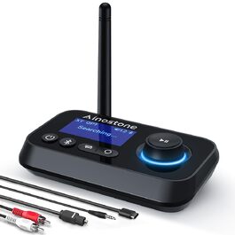 Bluetooth 5.3 адаптер 3-в-1: передавач та приймач аудіосигналу для 2 навушників, з Bypass-перемикачем та регулятором гучності (AUX, Optical, RCA) для ТВ, ПК, стереосистем, чорний