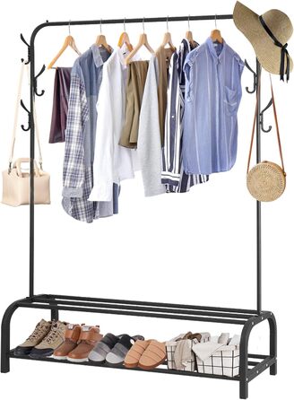 ColdShine Clothes Rack Metal Freestanding Clothes Rack Stable Clothes Rod with Shelf Coat Rack for Coats, Skirts, Shirts, Sweaters, Black
