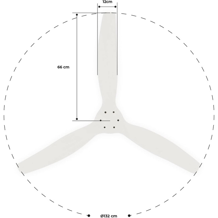 Вентилятор стельовий WINDCALM M з ABS корпусом, темне дерево (оптика), Wi-Fi, пульт, 40W, Ø132cm, 6 швидкостей, таймер, DC-двигун, літо/зима, без освітлення, білий