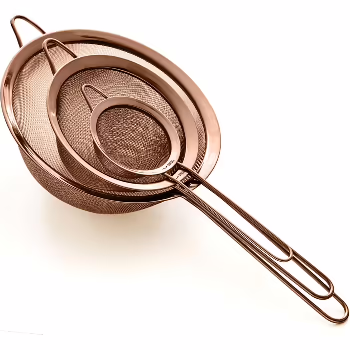 Proto Future High-Quality Kitchen Sieves Set, Fine Mesh - 8.5/14/20cm - Premium 304 Stainless Steel - Durable Sieves in Copper Color, Sieve Set for the Kitchen