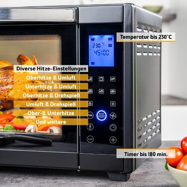 Міні-піч TZS First Austria Digital 30L 1600W з регулюванням температури, таймером та аксесуарами - для кухні та кемпінгу