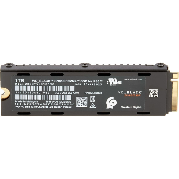 WD_BLACK SN850P 1TB NVMe SSD для PS5: Швидкий накопичувач для ігор з PCIe Gen4 та охолодженням