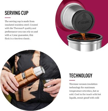 Kleine King Stainless Steel Thermos Flask - 470ml, Hot & Cold, Raspberry Color