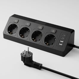 Розетка кутова ONLYWIN з 2 USB та 2 Type-C, 16A/3840W, настінний монтаж, 2м кабель, для офісу, кухні та вітальні, білий (чорний)