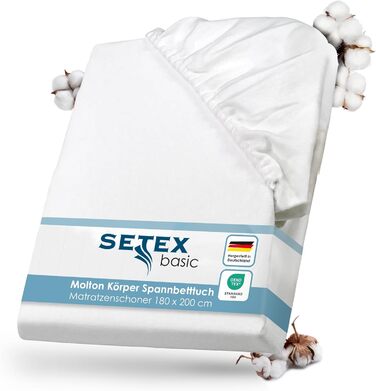SETEX Molton Quilted Mattress Protector, 180 x 200 cm, Mattress Cover made of 100% Cotton, Basic, White