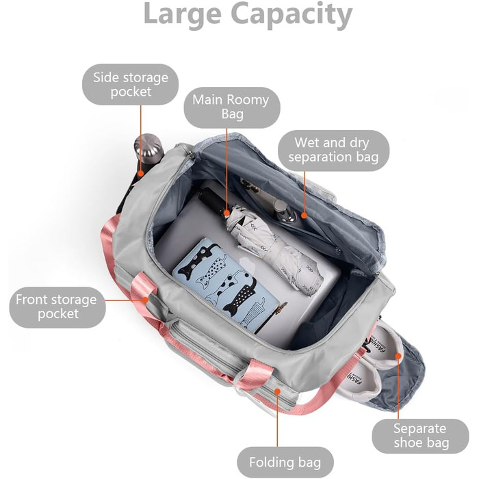 Спортивна сумка Flintronic 35L: водонепроникна дорожня сумка-валіза для подорожей, вихідних та спорту (з бізнес-ідентифікатором) - синій (#4 сірий & рожевий)
