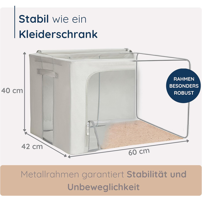 Folding Storage Box with Zipper, Metal Frame - [2024 IMPROVED MATERIAL] Duvet Storage Bag - Sturdy Clothing Storage Box (Gray, 3x100L)
