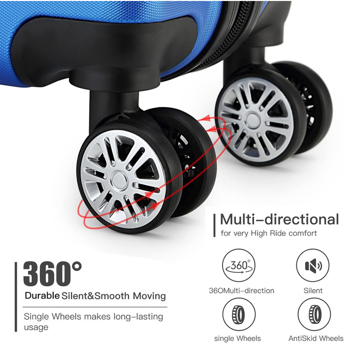 Валіза ручної поклажі KONO з колесами, жорсткий корпус, Trolley 55x38x22 см, 33 літри, ABS, блакитний