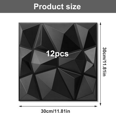 3D панелі для стін та стелі ПВХ чорні, декоративні стінові панелі для геймерської зони, вітальні та спальні, 12 шт.