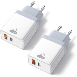 Подвійний зарядний пристрій USB-C 20W PD 3.0 з кабелем 2м, білий (2 шт.)