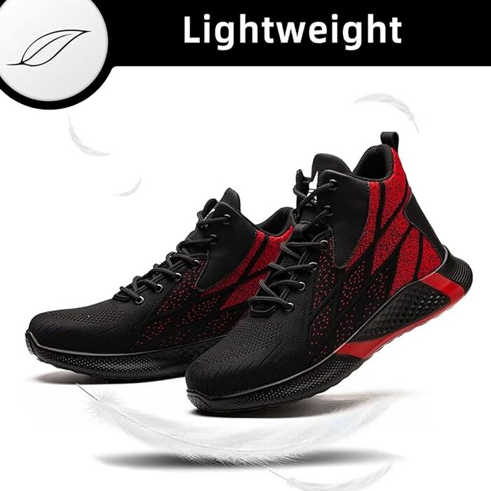 Черевики безпеки легкі чоловічі/жіночі, робоче взуття, високі, зі сталевим носком, дихаючі, антиковзаючі, 35-48 EU (35 EU, Червоний)