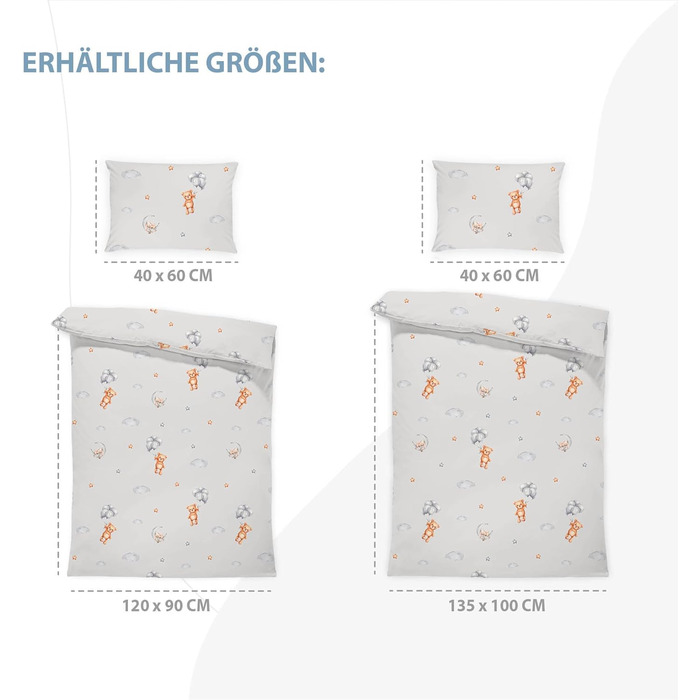 Комплект постільної білизни для дитячого ліжечка Kinderbettwäsche: комплект ковдри 100x135 см та наволочки 40x60 см з бавовни. Підходить для хлопчиків та дівчаток. Oeko-Tex сертифікат.