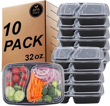 Набір контейнерів для їжі Meal Prep, 20 шт., 32 oz (2 відділення) - BPA Free, для мікрохвильової печі, морозильника та посудомийної машини