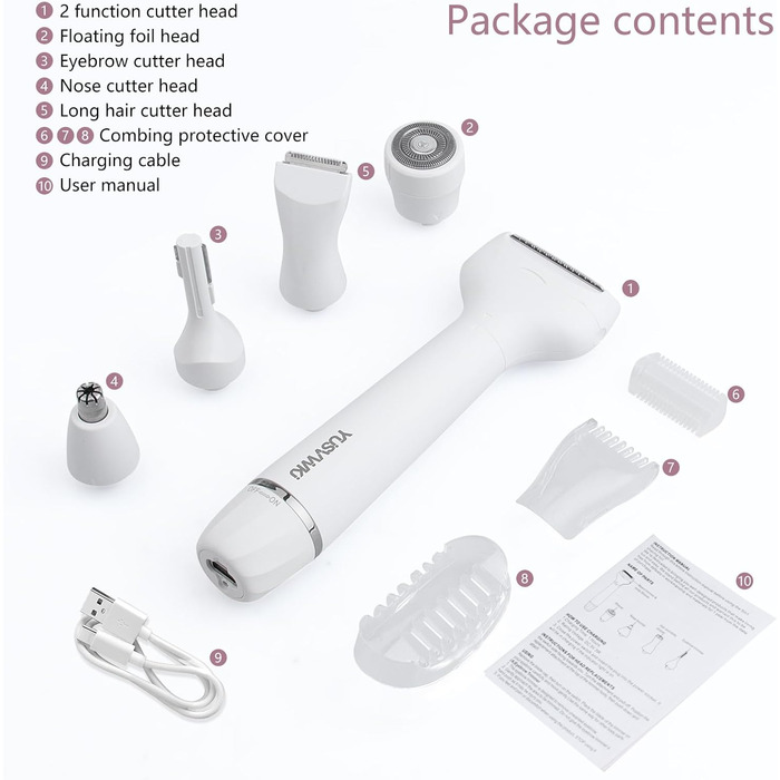Електричний жіночий триммер 5-в-1 для бікіні, обличчя, ніг та під пахвами. Бездротовий, вологостійкий, з USB-зарядкою